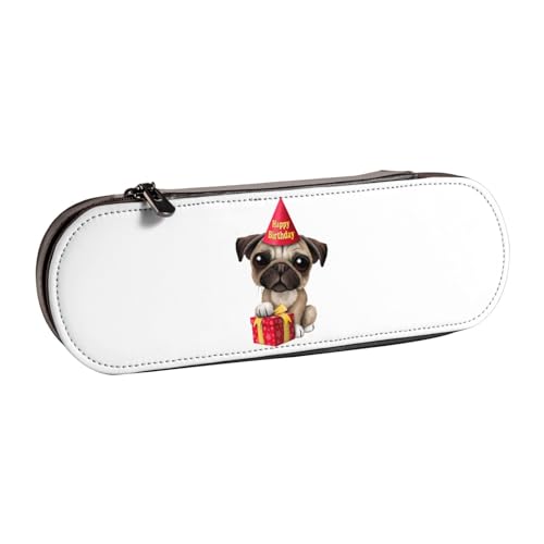WSHFFILO Niedliches Federmäppchen mit Mops-Motiv, bedrucktes Leder-Federmäppchen, tragbare Schreibwaren-Tasche von WSHFFILO