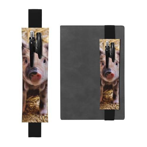 WSHFFILO Niedliches Schweinchen bedrucktes Leder-Stifthalter, Lesezeichen, Federmäppchen, Schwarz , Einheitsgröße, Münztasche von WSHFFILO