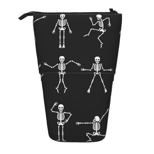 WSHFFILO Niedliches Skelett tanzendes bedrucktes Bleistift-Teleskop-Federmäppchen von WSHFFILO