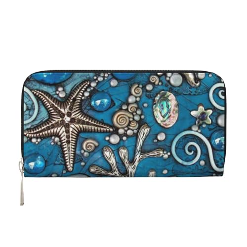 WSHFFILO Ocean Shell Art Printed Leather Hand Wallet Long Clutch Leather Wallet, Schwarz , Einheitsgröße von WSHFFILO