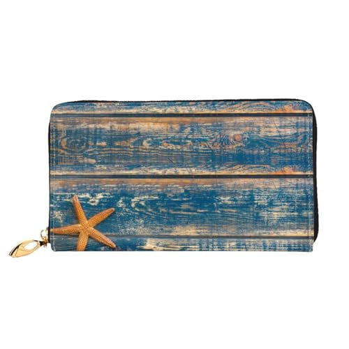 WSHFFILO Old Wooden Seestern Summer Printed Leather Wallet Long Clutch Portable Travel Wallet, Schwarz , Einheitsgröße von WSHFFILO