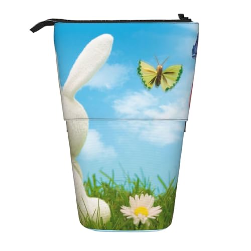 WSHFFILO Osterhase mit Eiern und Federschmetterling, bedrucktes Teleskop-Stiftetui, erweiterbar von WSHFFILO