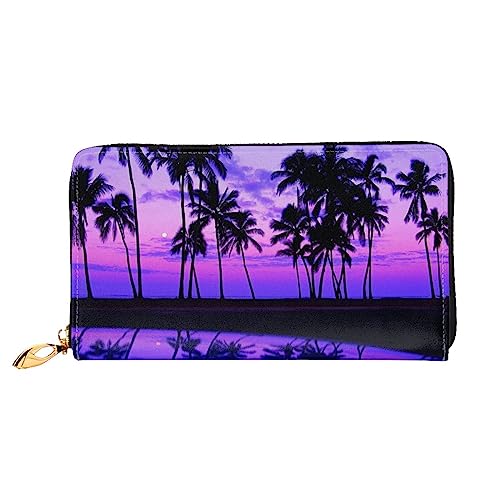 WSHFFILO Palm Tree Purple Sunset Printed Leather Wallet Long Clutch Portable Travel Wallet, Schwarz , Einheitsgröße von WSHFFILO