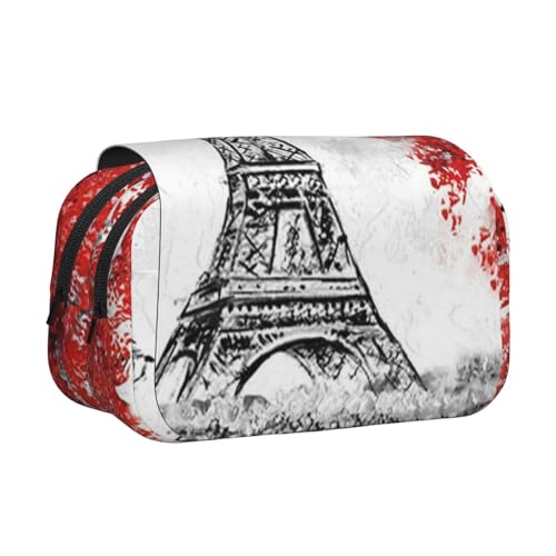 WSHFFILO Paris bedrucktes doppeltes Klapp-Federmäppchen, Federmäppchen, tragbare Schreibwaren-Tasche, Schwarz , Einheitsgröße, Münztasche von WSHFFILO