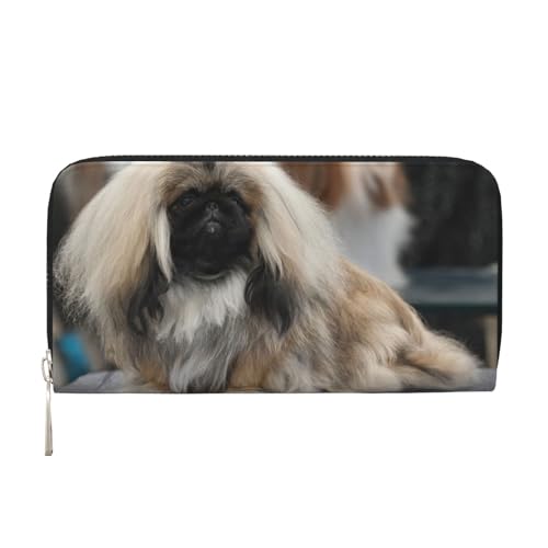 WSHFFILO Pekinese Dog Printed Leather Hand Wallet Long Clutch Leather Wallet, Schwarz , Einheitsgröße von WSHFFILO