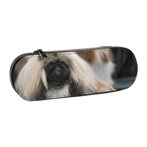 WSHFFILO Pekinese Dog bedrucktes Leder-Federmäppchen, tragbare Schreibwaren-Tasche von WSHFFILO