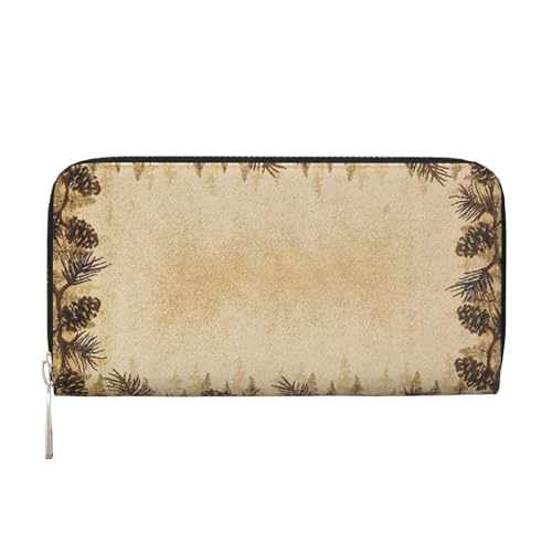 WSHFFILO Pine Cone Border Printed Leather Hand Wallet Long Clutch Leather Wallet, Schwarz , Einheitsgröße von WSHFFILO