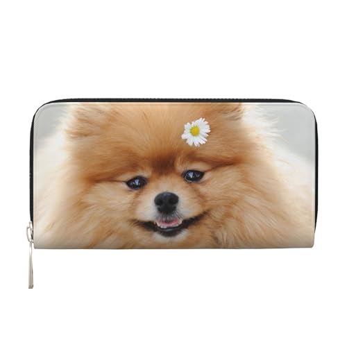 WSHFFILO Pomeranian Dog Printed Leather Hand Wallet Long Clutch Leather Wallet, Schwarz , Einheitsgröße von WSHFFILO