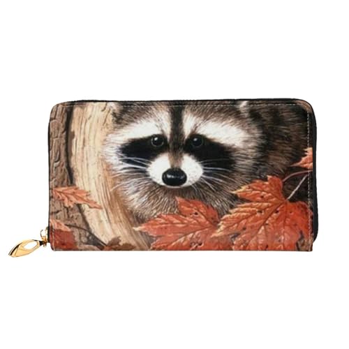 WSHFFILO Raccoon in The Fall Tree Hole Printed Leather Wallet Long Clutch Portable Travel Wallet, Schwarz , Einheitsgröße von WSHFFILO