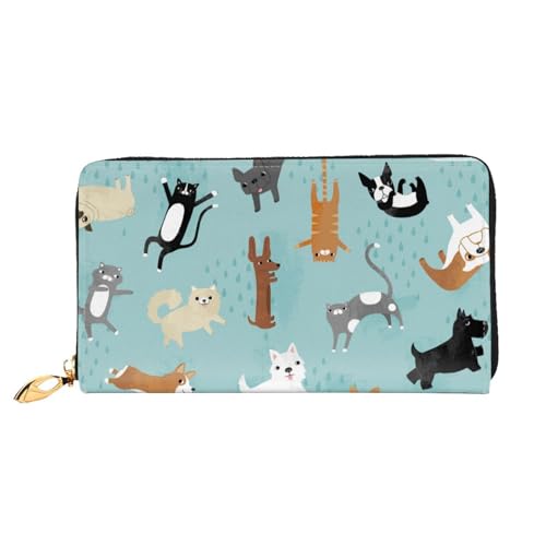 WSHFFILO Raining Cats & Dogs bedruckte Ledergeldbörse lange Clutch tragbare Reisebrieftasche, Schwarz , Einheitsgröße von WSHFFILO