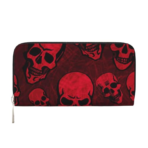 WSHFFILO Red Skulls Printed Leather Hand Wallet Long Clutch Leather Wallet, Schwarz , Einheitsgröße von WSHFFILO