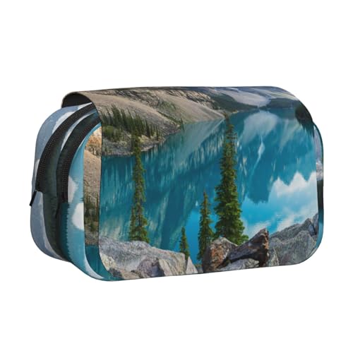 WSHFFILO Rocky Mountains bedrucktes doppeltes Klapp-Federmäppchen, Federmäppchen, tragbare Schreibwaren-Tasche, Schwarz , Einheitsgröße, Münztasche von WSHFFILO