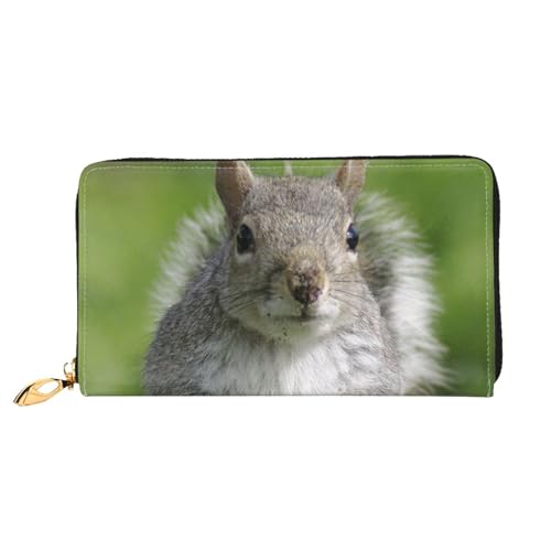 WSHFFILO Rote Eichhörnchen bedruckte Ledergeldbörse lange Clutch tragbare Reisebrieftasche, Schwarz , Einheitsgröße von WSHFFILO