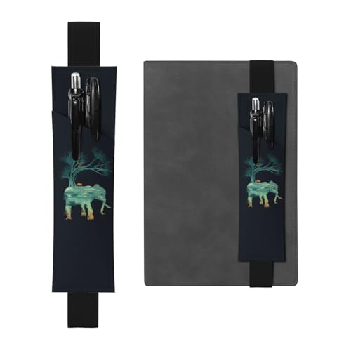 WSHFFILO Schöner Elefant bedruckter Leder-Stifthalter Lesezeichen Federmäppchen, Schwarz , Einheitsgröße, Münztasche von WSHFFILO