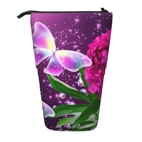 WSHFFILO Schönes, ausziehbares Stifteetui mit Schmetterlings-Motiv und Blumendruck, Violett von WSHFFILO