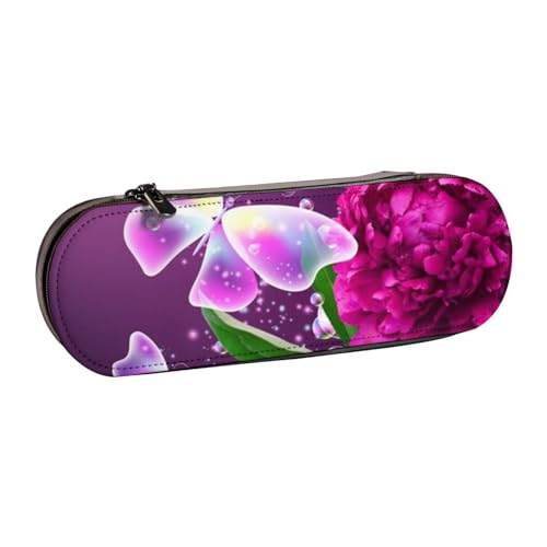 WSHFFILO Schönes Federmäppchen aus Leder mit Schmetterlings-Blumenmuster, tragbare Schreibwaren-Tasche von WSHFFILO