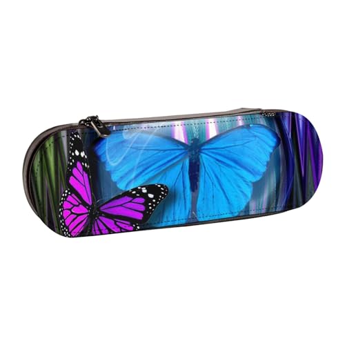 WSHFFILO Schönes Federmäppchen aus Leder mit Schmetterlingsmotiv, tragbare Schreibwaren-Tasche von WSHFFILO