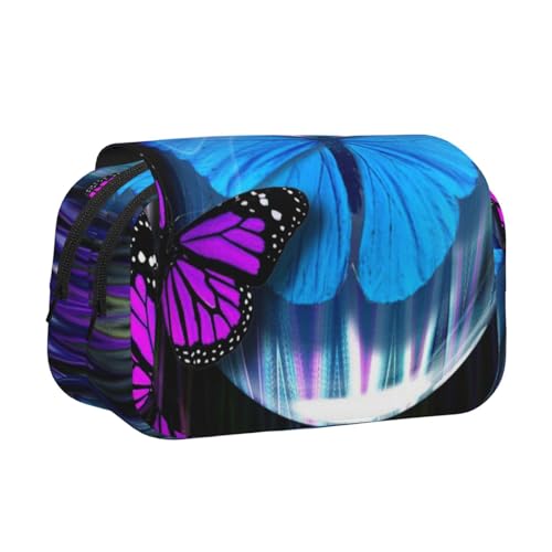 WSHFFILO Schönes Federmäppchen mit Schmetterlingsdruck, doppeltes Klappetui, Federmäppchen, tragbare Schreibwarentasche, Schwarz , Einheitsgröße, Münztasche von WSHFFILO