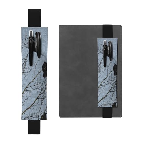 WSHFFILO Schwarze Krähenvögel bedrucktes Leder-Stifthalter Lesezeichen Federmäppchen, Schwarz , Einheitsgröße, Münztasche von WSHFFILO
