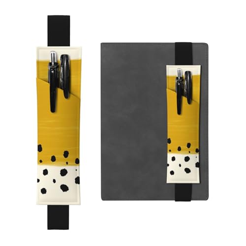 WSHFFILO Senfgelb und schwarz bedrucktes Leder-Stifthalter, Lesezeichen, Federmäppchen, Schwarz , Einheitsgröße, Münztasche von WSHFFILO