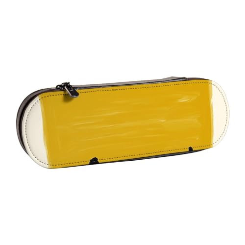 WSHFFILO Senfgelbes und schwarzes bedrucktes Leder-Federmäppchen, tragbare Schreibwaren-Tasche von WSHFFILO