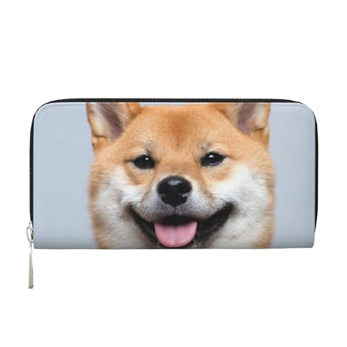 WSHFFILO Smiling Shiba Inu Printed Leather Hand Wallet Long Clutch Leather Wallet, Schwarz , Einheitsgröße von WSHFFILO