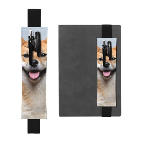 WSHFFILO Smiling Shiba Inu bedrucktes Leder-Stifthalter-Lesezeichen-Federmäppchen, Schwarz , Einheitsgröße, Münztasche von WSHFFILO
