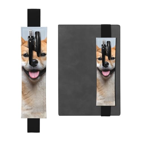 WSHFFILO Smiling Shiba Inu bedrucktes Leder-Stifthalter-Lesezeichen-Federmäppchen, Schwarz , Einheitsgröße, Münztasche von WSHFFILO