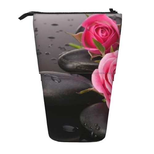 WSHFFILO Spa Bleistifttasche mit Stein- und Rosenblüten, ausziehbar, Teleskop-Stifttasche von WSHFFILO