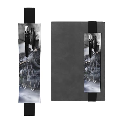 WSHFFILO Steam Train Clouds bedruckter Leder-Stifthalter Lesezeichen Federmäppchen, Schwarz , Einheitsgröße, Münztasche von WSHFFILO