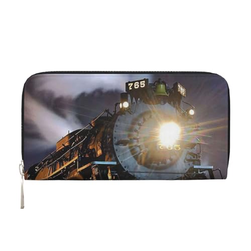 WSHFFILO Steam Train Printed Leather Hand Wallet Long Clutch Leather Wallet, Schwarz , Einheitsgröße von WSHFFILO