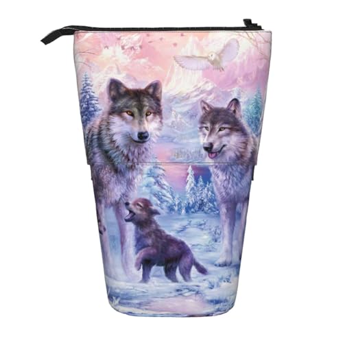 WSHFFILO Stiftasche mit Winterwolf-Motiv, bedruckt, Teleskop, erweiterbar von WSHFFILO