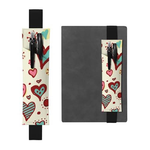 WSHFFILO Stifteetui aus Leder mit buntem Herzmuster, Lesezeichen, Federmäppchen, Schwarz , Einheitsgröße, Münztasche von WSHFFILO