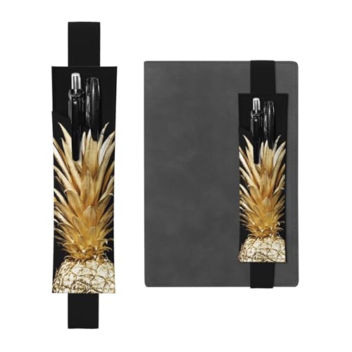 WSHFFILO Stifteetui aus Leder mit goldfarbenem Ananas-Motiv, Lesezeichen, Federmäppchen, Schwarz , Einheitsgröße, Münztasche von WSHFFILO