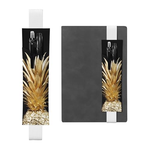 WSHFFILO Stifteetui aus Leder mit goldfarbenem Ananas-Motiv, Lesezeichen, Federmäppchen, weiß, Einheitsgröße, Münztasche von WSHFFILO