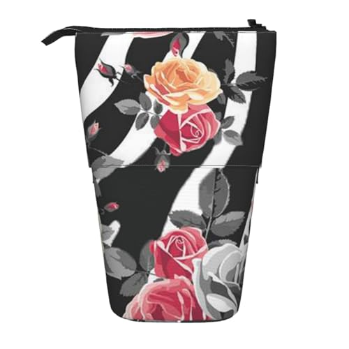 WSHFFILO Stifteetui mit Rosen, Blume, Zebrastreifen, bedruckt, Teleskop, erweiterbar von WSHFFILO