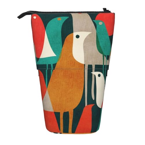 WSHFFILO Stifteetui mit Vogelbeflockung, ausziehbar, mit Teleskop-Motiv von WSHFFILO