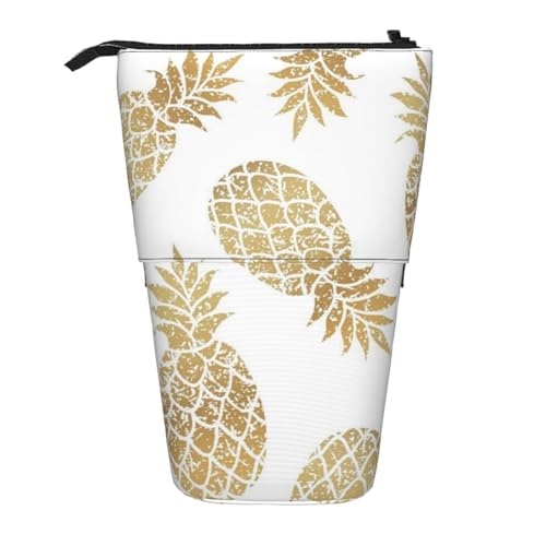 WSHFFILO Stifteetui mit goldenem Ananas-Hintergrund, bedruckt, Teleskop, erweiterbar von WSHFFILO
