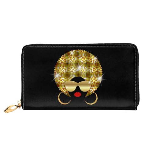 WSHFFILO Süße afrikanische Frau Polka Printed Leder Geldbörse Lange Clutch Tragbare Reisebrieftasche, Schwarz , Einheitsgröße von WSHFFILO