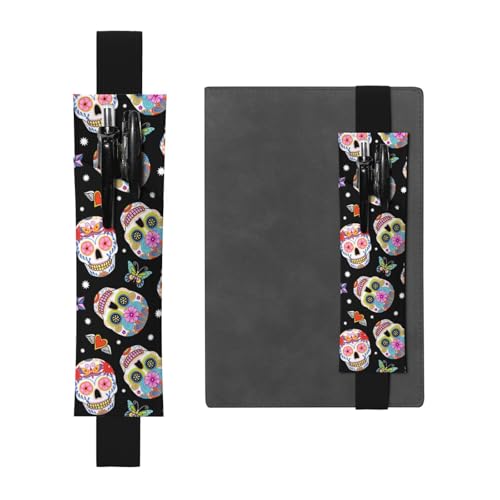 WSHFFILO Sugar Skulls bedruckter Leder-Stifthalter Lesezeichen Federmäppchen, Schwarz , Einheitsgröße, Münztasche von WSHFFILO
