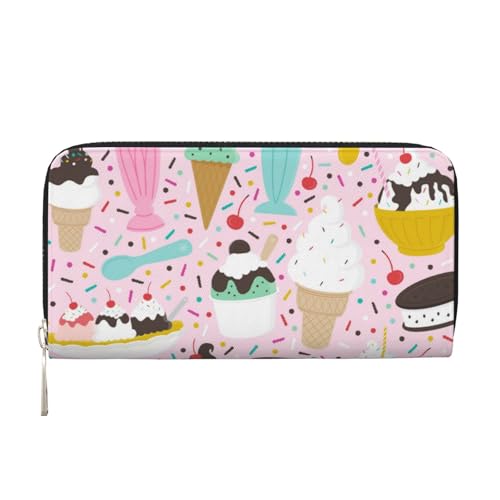 WSHFFILO Sweet Ice Cream Printed Leather Hand Wallet Long Clutch Leather Wallet, Schwarz , Einheitsgröße von WSHFFILO