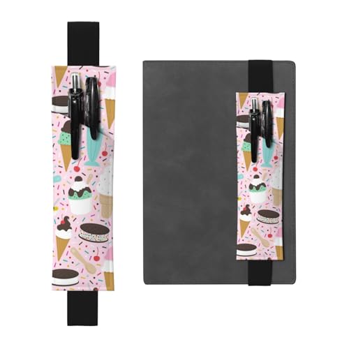 WSHFFILO Sweet Ice Cream bedrucktes Leder-Stifthalter, Lesezeichen, Federmäppchen, Schwarz , Einheitsgröße, Münztasche von WSHFFILO