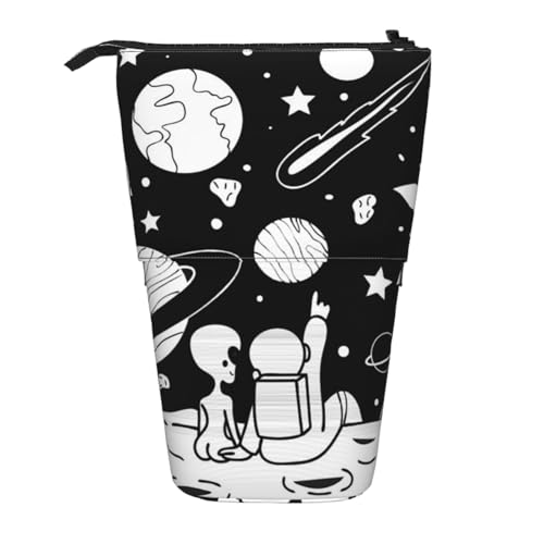 WSHFFILO Teleskop-Stifttasche mit Astronauten- und Alien-Motiv, erweiterbar von WSHFFILO