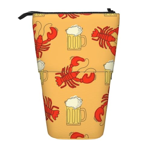 WSHFFILO Teleskop-Stifttasche mit Bier- und Krebsmuster, erweiterbar von WSHFFILO