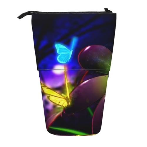 WSHFFILO Teleskop-Stifttasche mit Blumen- und Schmetterlings-Motiv, Blau / Violett von WSHFFILO