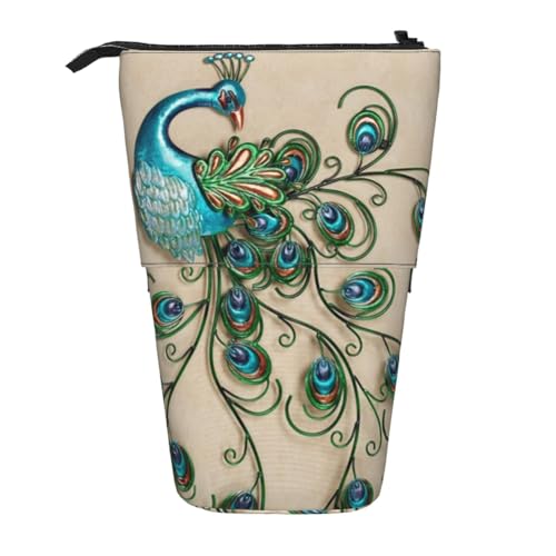 WSHFFILO Teleskop-Stifttasche mit Pfauenmuster, erweiterbar von WSHFFILO
