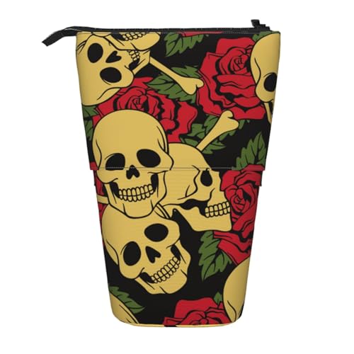WSHFFILO Teleskop-Stifttasche mit Rosen- und Totenkopf-Motiv, erweiterbar von WSHFFILO