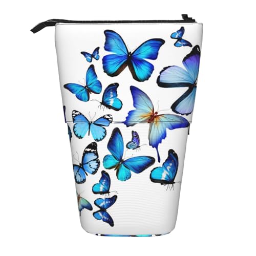 WSHFFILO Teleskop-Stifttasche mit Schmetterlingsmotiv, erweiterbar, Blau von WSHFFILO