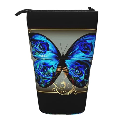 WSHFFILO Teleskop-Stifttasche mit Schmetterlingsmotiv, erweiterbar, Blau von WSHFFILO