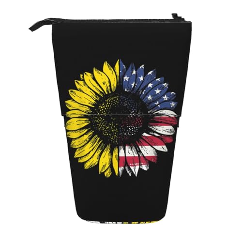 WSHFFILO Teleskop-Stifttasche mit Sonnenblumen-Flagge und amerikanischer Flagge von WSHFFILO